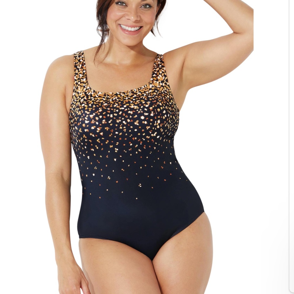Swimsuits For All Black Gold Chlorine Resistant Crossback One Piece Swimsuit